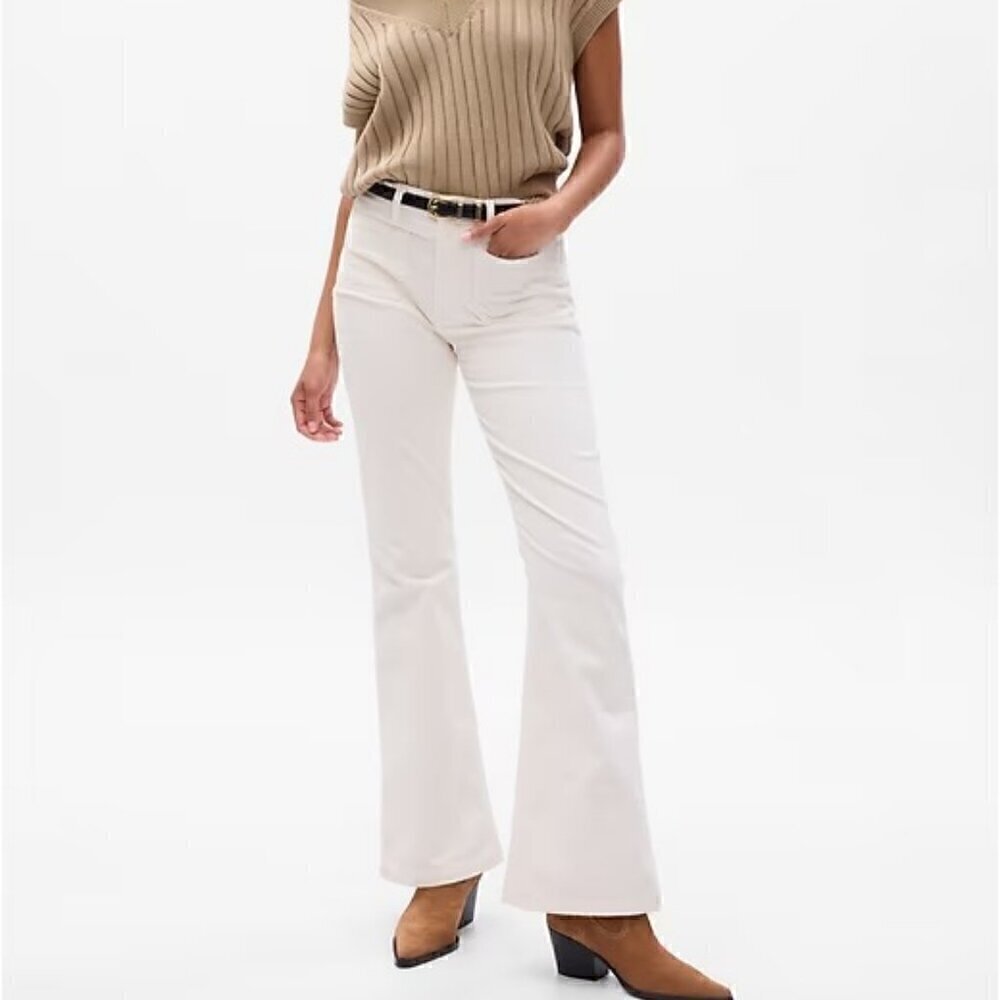 NEW! GAP High Rise Corduroy 70s Flare Pants Women's Size 18R‎ 34 Ivory Beige